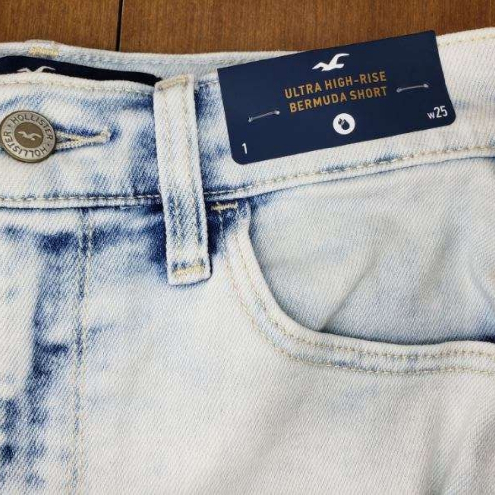 NWT Hollister Ultra DISTRESSED High Rise SHORTS Bermuda Women's W25 Soft Stretch - Picture 4 of 14